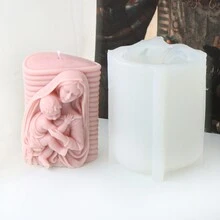 3D 相框圣母玛利亚与婴儿硅胶蜡烛模具玫瑰花环圣母子雕像陶瓷石膏树脂制作工具工艺品铸造模具 - 白色 - 查看 3