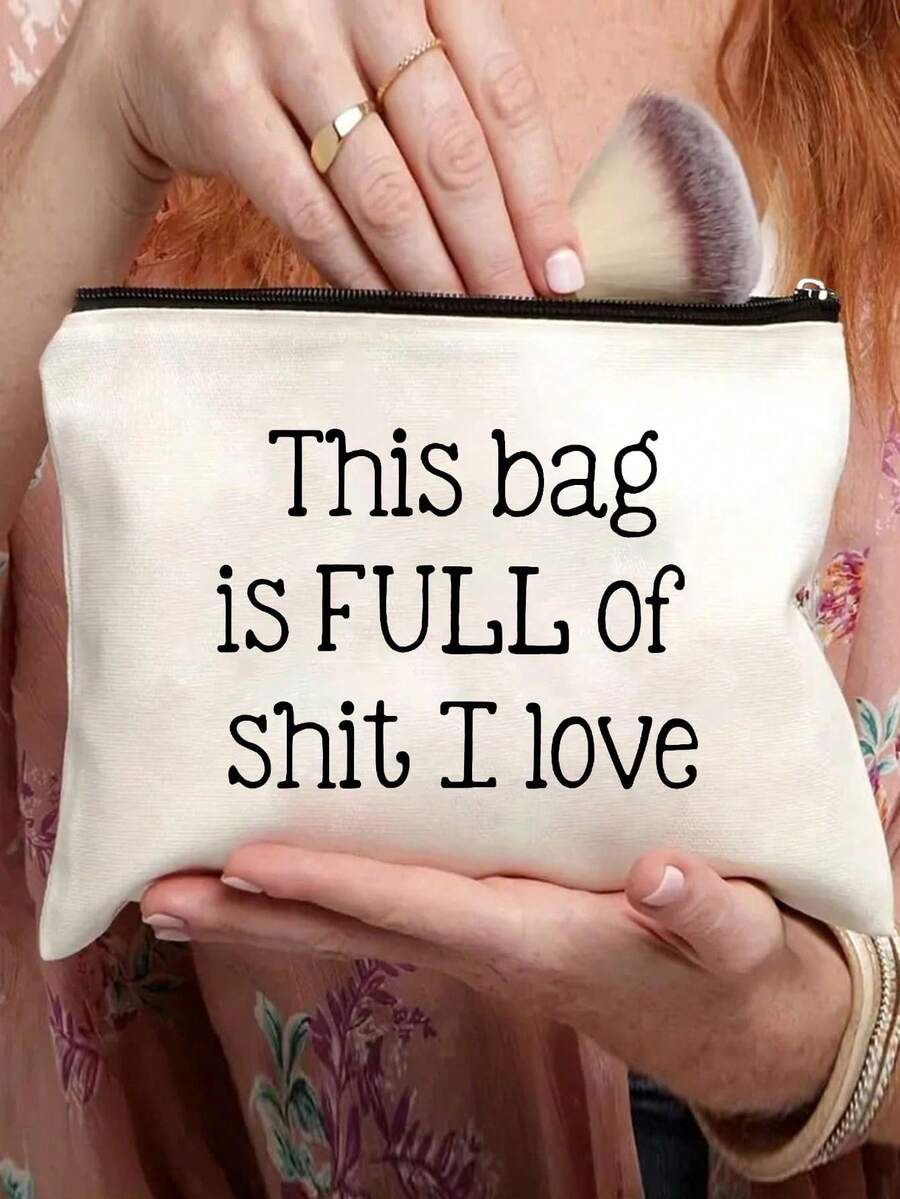 Túi đựng đồ trang điểm bằng vải canvas sang trọng - Túi đựng mỹ phẩm và đồ ăn nhẹ đa năng in hình 'Chiếc túi này đầy ắp đồ, tôi thích' dành cho phụ nữ, không thấm nước, không chứa formaldehyde - Nhiều màu - Xem 1