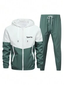 1set Men's Spring Autumn Casual Sports Letter Print Hoodie Jacket And Jogger Pants Suit, Fashion Streetwear