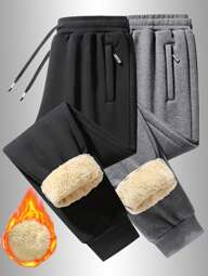 Pantaloni della tuta da uomo in colore solido e ampi, con tasche e laccio, adatti per fitness, sport e attività all'aperto, autunno/inverno