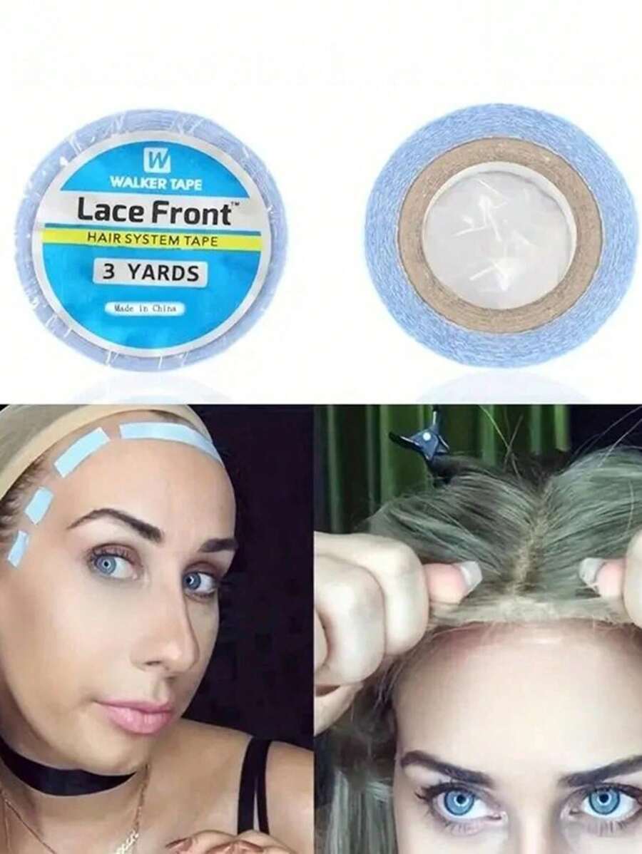 1 pieza de cinta adhesiva doble cara para extensiones de cabello / pelucas / tupé, ultra resistente, resistente al agua, adhesivo fuerte, cinta de reemplazo para pelucas - Azul - Ver 1