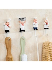 Gancho prático adesivo criativo de desenho animado para chef, cabides de parede, suportes de plugues adesivos, toalhas, guirlandas, chaves, organizador de armazenamento de cozinha e banheiro