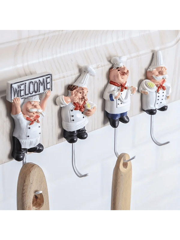 Gancho adhesivo de chef de dibujos animados creativos, colgadores de pared, soportes de enchufes adhesivos, para toallas, coronas, llaves, organización de almacenamiento de cocina y baño