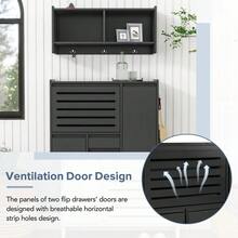ON-TREND Multi-Functional Tipping Bucket Shoe Cabinet With Wall Cabinet, Space-Saving Design Foyer Cabinet With 2 Flip Drawers, Versatile Side Cabinet For Hallway, White - Black + Particle Board + Primary Living Space - View 3