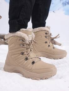 Botas de nieve de invierno para hombres con forro de piel, botas de media caña de moda de alta calidad, zapatos para caminar al aire libre antideslizantes, con cordones, botas de senderismo de talla grande para hombres