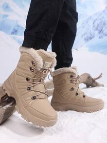 Botas de nieve de invierno para hombres con forro de piel, botas de media caña de moda de alta calidad, zapatos para caminar al aire libre antideslizantes, con cordones, botas de senderismo de talla grande para hombres