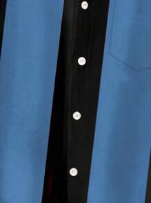 Vintage Colorblock 3D Digital Print Button Pocket Shirt, Plus Size Men - Navy Blue - View 5