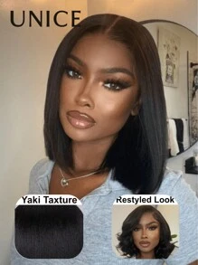 Wigs Yaki Straight Bob Wig Pre Everything 13x4 Lace Front Wig Human Hair Pre Bleached Pre Cut Frontal Wigs Unice Hair - SNatural - View 2