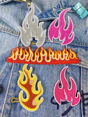 1 套 2 件/3 件/5 件粉色、红色、灰色火焰刺绣补丁涤纶火熨补丁缝制 DIY 服装配件布贴适用于背包、牛仔裤、夹克、T 恤、帽子、连衣裙等