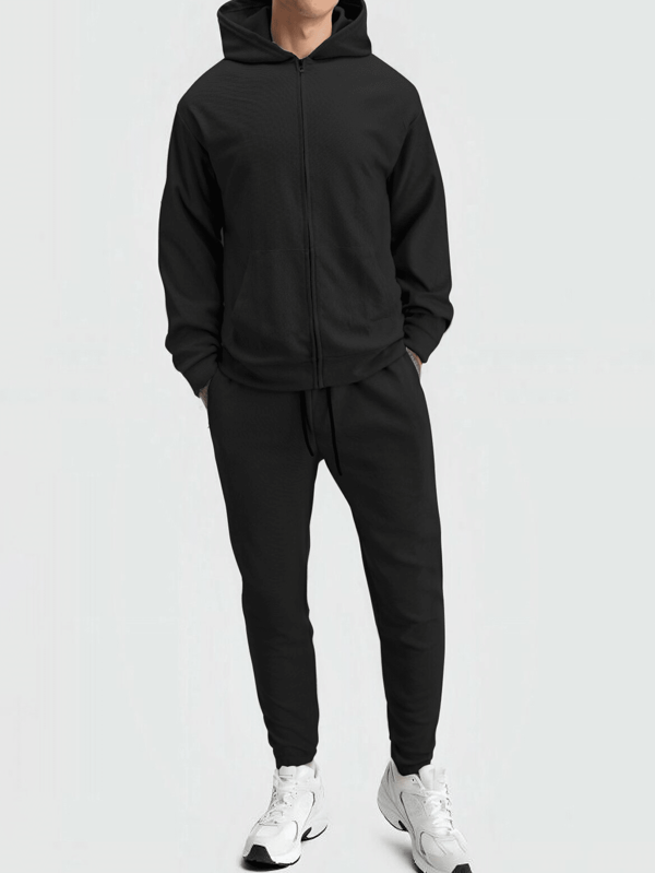New Zipper Sweatshirt Hoodie & Pants Casual Sports Suit Men's Solid Color Two Pieces Set