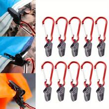 5Pcs/10Pcs Tarp Clip Windproof Clamp With Carabiner, Awning Clamp Set For Awnings Outdoor Camping Caravan Canopies Tent Strengthen The Firmness Of The Tent Canopy Outdoors To Prevent Strong Winds. High Strength Material, Sturdy And Durable