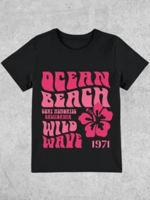 Women's Baby Look Ocean Beach Wild Wave T-Shirt - Tumblr Style / NEW RELEASE - màu đen - Xem 2
