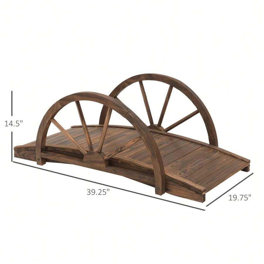 Outsunny 3.3ft Wooden Garden Bridge Arc Footbridge With HalfWheel