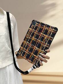 格纹彩绘可拆卸肩带黑色平板电脑彩绘保护套适用于 iPad 10.2 英寸 2022/2021/2020、iPad Air 5、iPad 第 9 代、iPad Mini 6、2019 iPad 第 8 代、iPad Pro 11 2018/2020、防震软套 - 彩色 - 查看 2