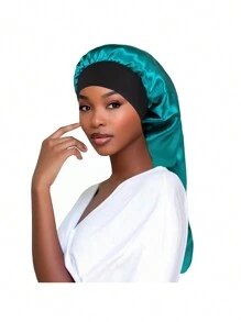 1 pezzo Cuffia per capelli a treccia arricciata lunga - in raso di seta, taglia oversize per dormire e chemioterapia - fascia elastica ampia - colore solido - perfetta per donne con capelli lunghi