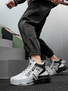 Men's Fashion Street Style Sneakers, Comfortable Non-Slip Casual Lace-Up Sports Shoes, Suitable For Outdoor Activities, High-Top Unisex Shoes, Air Cushion Shock Absorbing