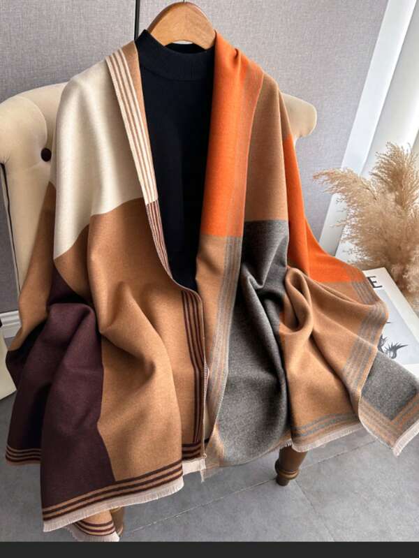 1 Peça Xale Dobrado de Cashmere Falso Fashionável para Uso Diário, Acessórios Femininos, Aquecido e Grosso para Uso em Ar-Condicionado, Adequado para Outono e Inverno