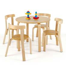 Homasis 5-Piece Kids Wooden Curved Back Activity Table & Chair Set - Natural - View 1