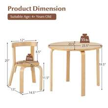 Homasis 5-Piece Kids Wooden Curved Back Activity Table & Chair Set - Natural - View 10