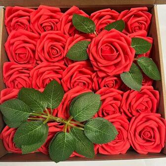 25pcs Realistic Ivory Foam Artificial Rose Flowers With Stems, For DIY Wedding Bouquets, Bride Gift, Party Centerpiece Decorations, Valentine Day, Gift Gifts Birthday Graduation