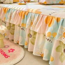 Set di 3 pezzi composto da copriletto con fantasia floreale + 2 federe, stile coreano principessa con volant, set biancheria da letto