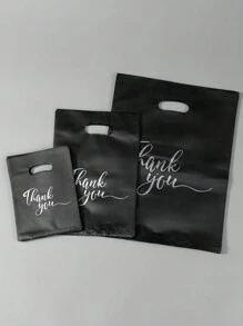 10pcs Black Thank You Gift Bags, Plastic Bags For Small Business, Shopping Bags, Ideal For Festival, Birthday, Party Favors, Wedding Gift Packaging, Suitable For Gifts, Parties, Shops, Boutiques, Etc. Back To School Valentine Day
