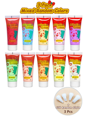 3 Packs(Random Colors) Cream Glue Kit, Decoden Whipped Cream Glue, Simulation Fake Cream Glue, DIY Decoden Cream, Suitable For DIY Crafts And Phone Case Accessories Decoration(Mixed Colors, 50 Ml)