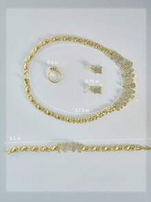 Bộ 5 món trang sức nữ Quà tặng mẹ Bộ vòng cổ mạ vàng 18K Cô dâu Phù dâu Thời trang Trang sức cưới Rhinestone Vòng cổ Hoa tai Vòng tay Nhẫn - Vàng - Xem 6