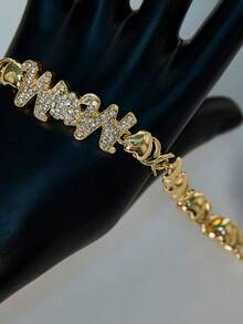 Bộ 5 món trang sức nữ Quà tặng mẹ Bộ vòng cổ mạ vàng 18K Cô dâu Phù dâu Thời trang Trang sức cưới Rhinestone Vòng cổ Hoa tai Vòng tay Nhẫn - Vàng - Xem 5