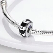 1 chiếc màu bạc đơn giản màu đen men Cubic Zirconia dễ thương hình dấu chân mèo cưng miếng đệm silicon chặn hạt quyến rũ phù hợp với vòng tay ban đầu mặt dây chuyền hạt để làm đồ trang sức tự làm cho phụ nữ cô gái quà tặng trang sức hàng ngày - Bạc - Xem 5