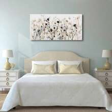 Abstract Floral Canvas Wall Art Grey Cream White Grass Flowers Canvas Pictures Modern Landscape Painting Botanic Artwork For Living Room Bedroom Kitchen Office Wall Decor
