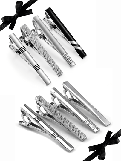 4pcs Men's Tie Clips, Tie Tack Pins For Men Birthday / Thanksgiving / Gift For Father / Brother / Husband, Silver Necktie Bar Pinch Clip Set 2.3 Inch Metal Clasps Business Professional Fashion Designs, Match With Daily Outfits, Party Accessories, Wedding Bridegroom Accessories Valentine's Day Valentines