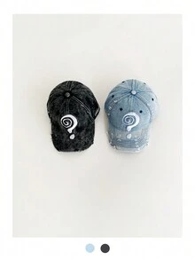 1 件宽边破洞牛仔棒球帽，男女通用休闲可调节棒球帽，带问号刺绣的穿孔设计，复古水洗，适合春秋季节 - 彩色 - 查看 9