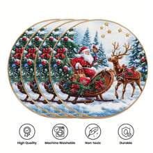 6 Stücke/4 Stücke/1 Stück Weihnachtsfeier Dekoration runde Tischsets, Muster mit Weihnachtsmann und Schneereheindeer - 38 cm Leinenmaterial, rutschfest, hitzebeständig, maschinenwaschbar, Weihnachtsfeier Dekoration runde Tischsets, Durchmesser 38 cm, Party Küche Esszimmer Dekoration, Weihnachten Tischdekoration, geeignet für Partys, Küchen