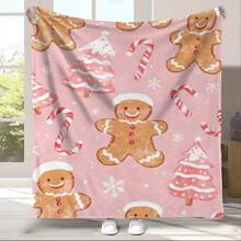 GEL HUT MUN Vintage Christmas Gingerbread Flannel Blanket - Soft & Cozy Polyester Knit, Digital Printing, Multi-Purpose All Season Bed/Sofa Home Decor Cover, Machine Washable Throw Blanket, Autumn Blanket, Plush Blanket, Bedding, Sofa Throw, Soft Blanket, Customized Blanket