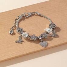 1pc Creative Heart & Butterfly Design Bracelet, Elegant Retro Casual Fashion Accessory, Suitable For Daily Wear, Commute, Party, Holiday, OPP Bag Packaged