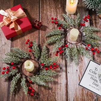 4pcs Classic Cedar & Red Berry Artificial Wreath Set - No Power Needed, Perfect For Christmas Decorations, Table Centerpieces, Door & Window Decor, Ideal For Holiday Season