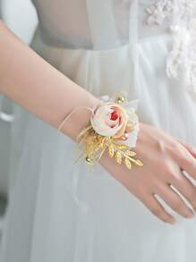 6 件套优雅玫瑰花配金叶，高端腕花组合适合婚礼装饰、正式派对、周年纪念 - A - 查看 13