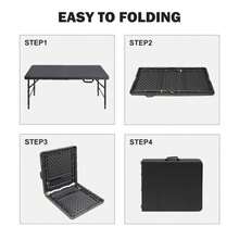 Portable Folding Table, Heavy Duty Fold-In-Half Utility Table, Adjustable Height, Small Indoor Outdoor Folding Table With Carrying Handle For Camping And Party - Black - View 5