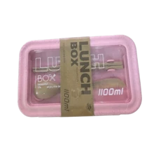 Lunch Box 1100 ml con Cuchara y Palillos - Ecológico y Práctico - Beis - Ver 4