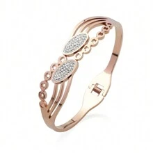 1 szt. Nowa stal nierdzewna 18K platerowana cyrkonią kamień asymetryczna pusta bransoletka, modna prosta nieblaknąca bransoletka z kryształkami, najlepszy prezent dla przyjaciół, Walentynki