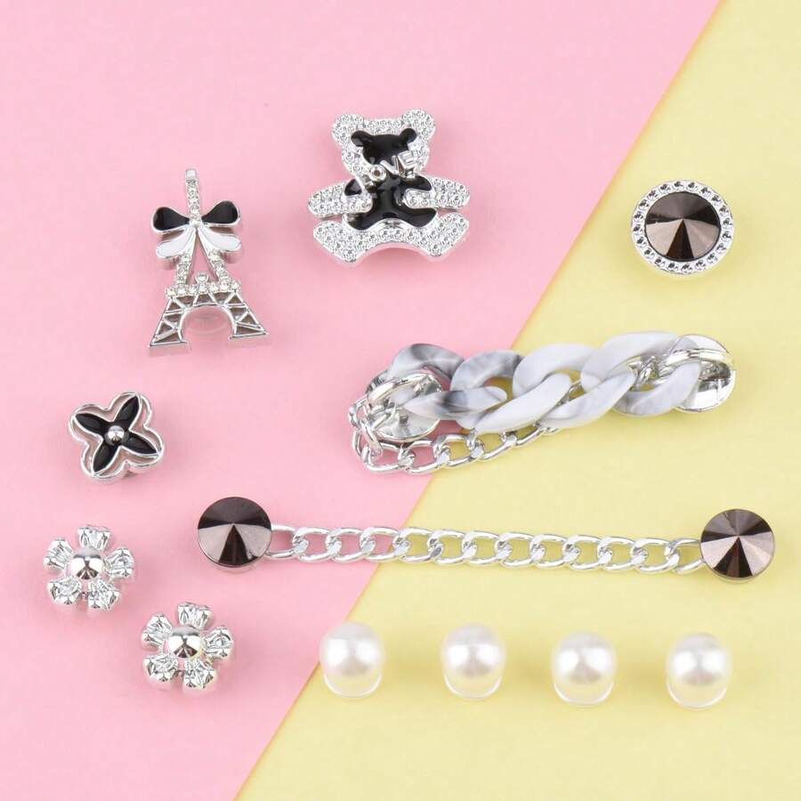 12 CHIẾC Bling Giày Charm Trang Trí Giày Dễ Thương Cho Phụ Nữ Chuỗi Ngọc Trai Phụ Kiện Giày Màu Hồng Bùa Giày Charm Hoa Tự Làm Phong Cách Riêng - màu sắc hỗn hợp - Xem 1