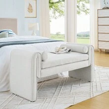 Large Beige Linen Fabric Bedroom Storage Stool With Ample Space - Versatile Seating For Bed End, Living Room, Or Entrance - 50.39 Inches - White - View 4