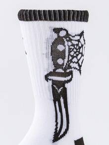1 par de calcetines unisex con diseño de calavera, estilo divertido de calle, skate, baloncesto, hip hop. Calcetines locos y alegres - Multicolor - Ver 3