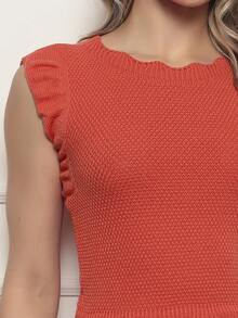 ONLYONE - JAPANESE MODAL SLEEVE CROPPED TOP WITH WAVE DETAIL HEM -  FIMINAS TOPS KNIT TOPS - Red - View 4