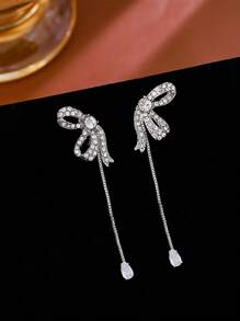 topshiny 1 对优雅蝴蝶结流苏耳环，简约设计，百搭佩戴，适合女性情人节、妈妈、母亲、母亲节、礼物 - 銀色 - 查看 2