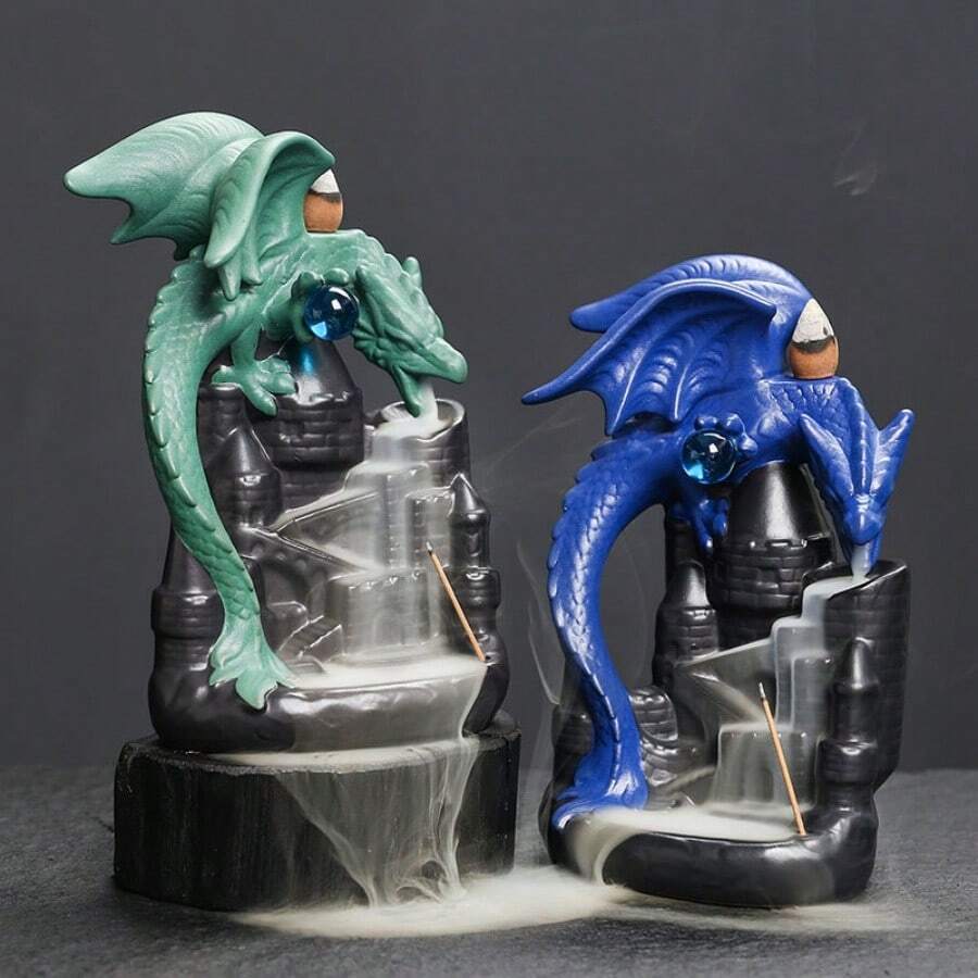 1 cái Lò đốt hương rồng sáng tạo trang trí nhà theo phong cách cổ điển quà tặng Giáng sinh đồ trang trí phong thủy may mắn (không có hương)