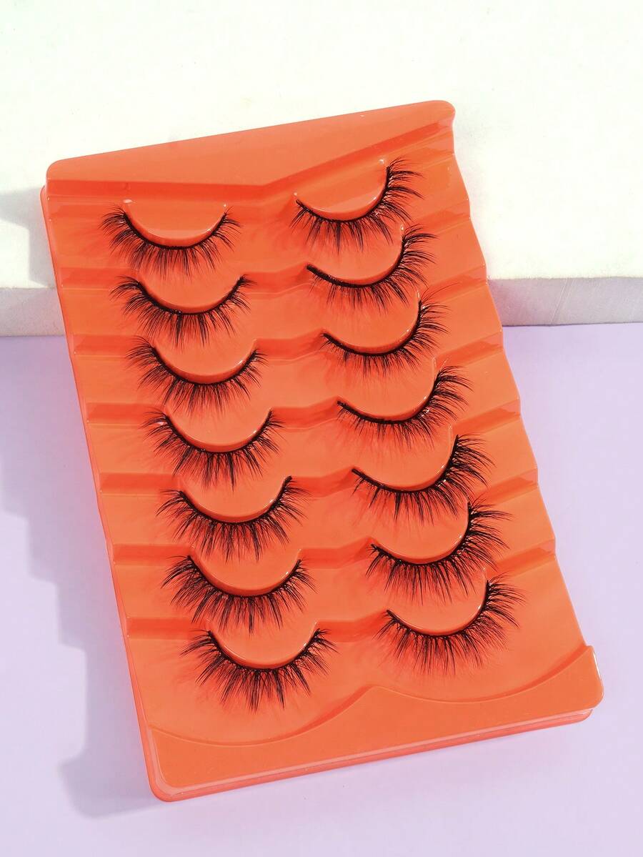 7Pairs D Curl Of Natural Cross Full False Eyelashes,Thick Curling Fluffy Eyelashes For Party Use Manga Eyelashes, Travel Essentials,Dramatic 3D Mink Lashes Long Wispy Eyelash - 黑色 - 查看 1