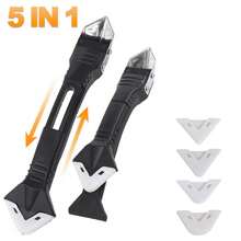 5合1硅胶刮刀密封胶抹平工具套装，可用于去除填缝剂、抛光、灌浆、地板霉菌去除等手动工具，男士适用 - 黑色 - 查看 2