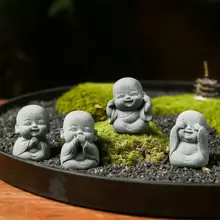 1 szt. Ręcznie robiona żywica Zen Smile Buddha Statue, idealna ozdoba, abstrakcyjna miniaturowa statua Buddy do ogrodu wewnętrznego, Bonsai Rockery Courtyard i Home Office Cicha dekoracja medytacji